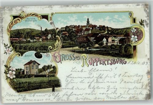 Ruppertsburg 1903 Lithographie Bahnhof Chem. Fabrik Friedrichshöhe Bahnpost -Frankfurt Zg. 75
