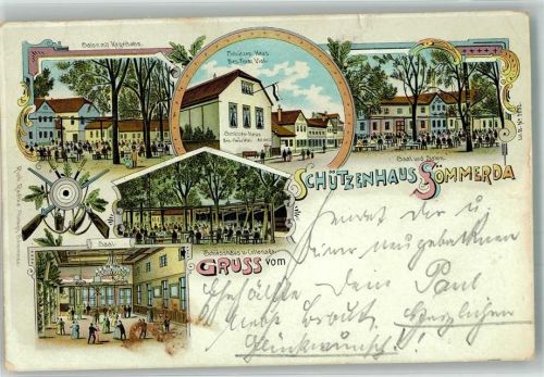 99610 O5230 Sömmerda 1900 Gebrauchsspuren Lithographie Schützenhaus Saal Salon Festsaal Schiesshaus