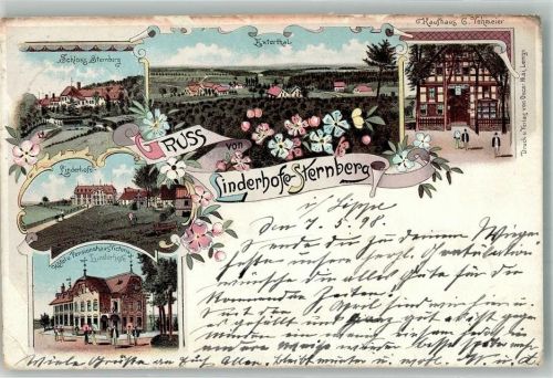 19412 O2721 Lindenhof b Sternberg 1898 Gebrauchsspuren Lithographie Hotel Victoria Schloß Sternberg KaufhausYehmeier Stauchung