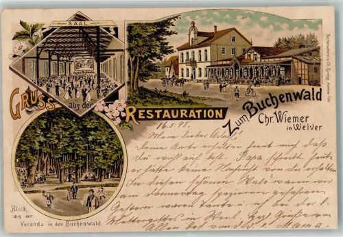 Welver 1898 Lithographie Gasthaus zum Buchenwald Tanzsaal Gartenwirtschaft