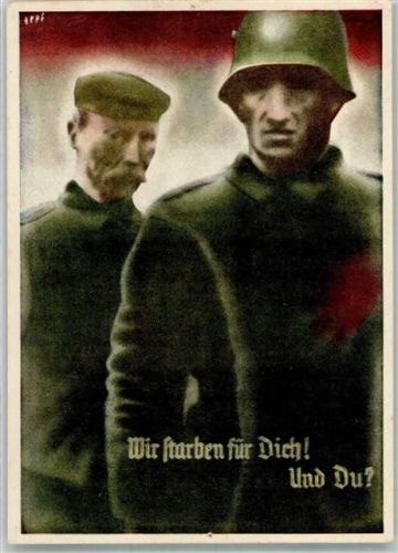 1935 sign. Zepf Zwei gefallene Krieger des WK I Künstlerkarte Reisnagelloch Briefmarken und Stempel zur Abstimmung