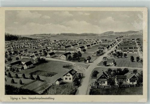 W8266 Töging a. Inn Vogelschau einer Vierjahresplansiedlung Künstlerkarte Weimarer Republik 1923 Gebrauchsspuren