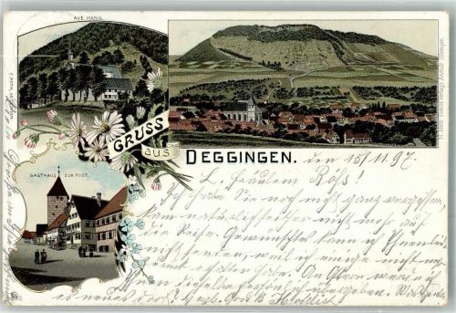 Deggingen 1897 Lithographie Gasthaus zur Post Kirche Ave Maria