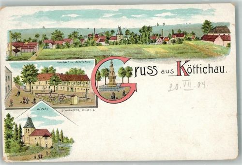 Hohenmölsen 1904 Lithographie Köttichau Gasthaus zu Köttichau Denkmal