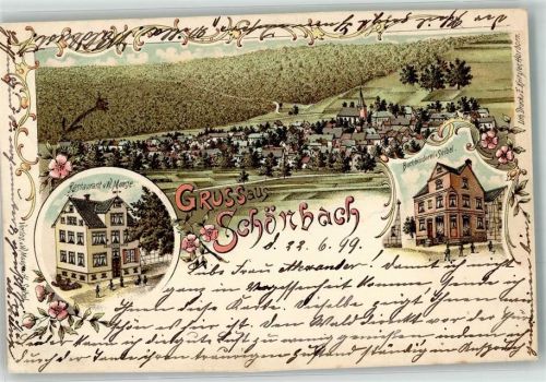 35745 W6348 Schönbach , Dillkr 1899 Gebrauchsspuren Lithographie Gasthaus Naage Buchbinderei Seibel beschnitten