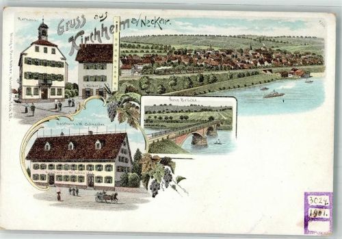 Kirchheim Gasthaus Schneider Rathaus Neue Brücke Neckar