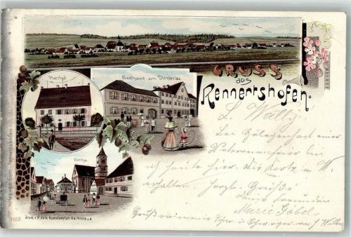 Rennertshofen 1898 Lithographie Gasthaus zum Dirnbräu Pfarrhof Kirche Johannes der Täufer