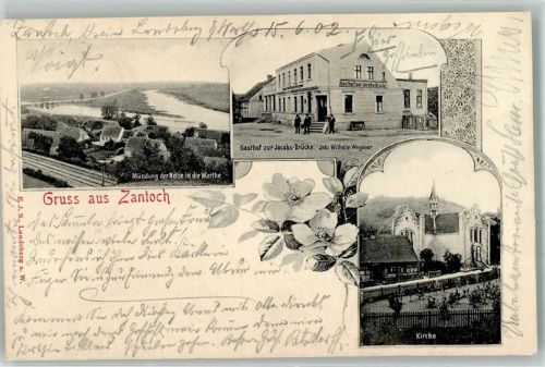 Landsberg a.d. Warthe 1902 Gasthaus zur Jacobs-Brücke Kirche Zantoch