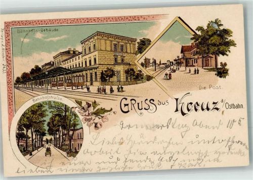 Kreuz Krzyz Wielkopolski 1899 Lithographie Bahnhof Post Bahnhofstraße