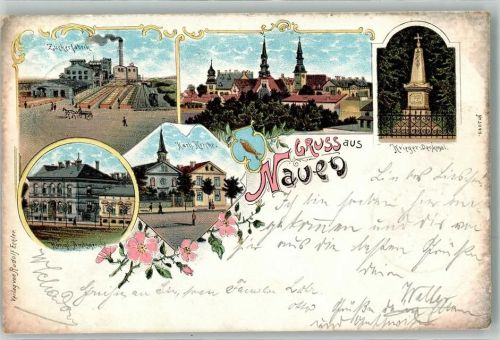 14641 O1550 Nauen , Havelland 1898 Lithographie Zuckerfabrik Kath. Kirche Kgl. Amtsgericht Kriegerdenkmal
