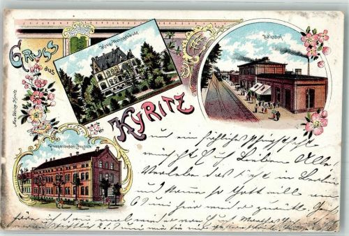 16866 O1910 Kyritz , Prignitz 1900 Lithographie Präparanden-Anstalt Kreis-Wohnhaus Bahnhof