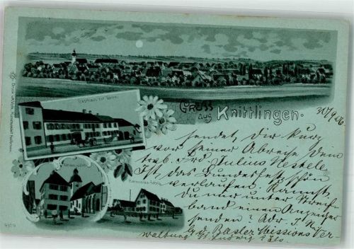 75438 W7134 Knittlingen 1906 Lithographie Harmonika-Fabrik Gasthaus zur Warne Mondschein