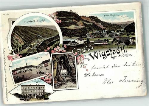 Vitkov Wigstadtl 1897 Lithographie Papierfabrik Annatal Ringplatz Volksschule