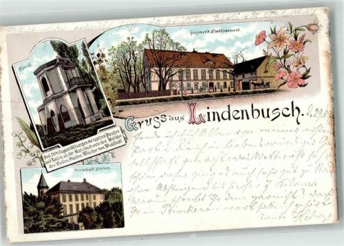 Lipce Lindenbusch 1899 Lithographie Kapelle Schloss