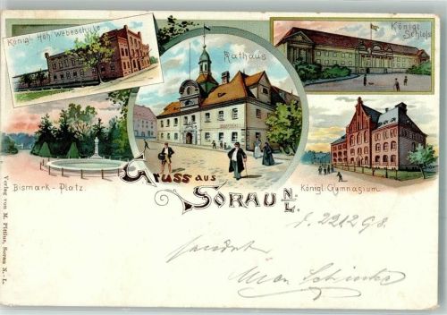 Sorau 1898 Rathaus Königl. Gymnasium Schloss Kgl. Höh. Weberschule