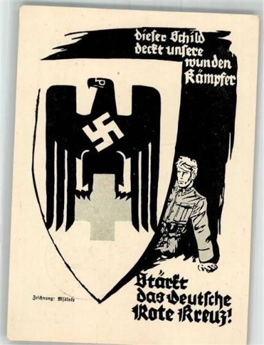 Berlin Mitte 1940 sign. Mjölnir Schild mit Reichsadler Rotes Kreuz Künstlerkarte Ort lt. Sonderstempel