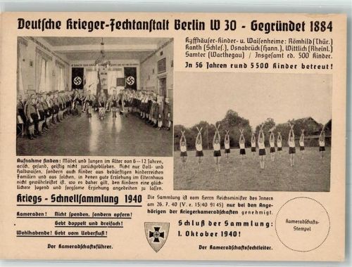 Schöneberg 1940 Deutsche Krieger-Fechtanstalt NS-Reichskriegerbund Kriegs-Schnellsammlung
