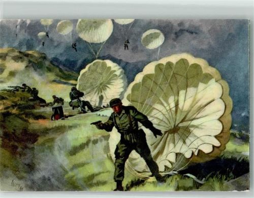 sign. Ahlers Fallschirmjäger landen auf Kreta NS Kriegsopfer-Versorgung