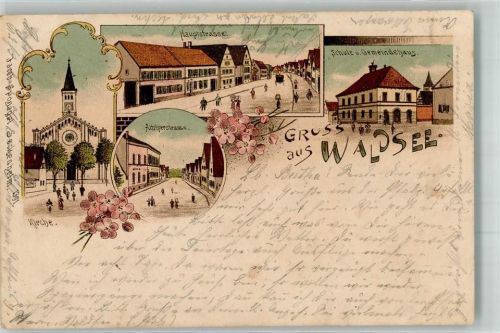 Waldsee 1901 Lithographie Hauptstraße Schule u. Gemeindehaus Altriperstraße