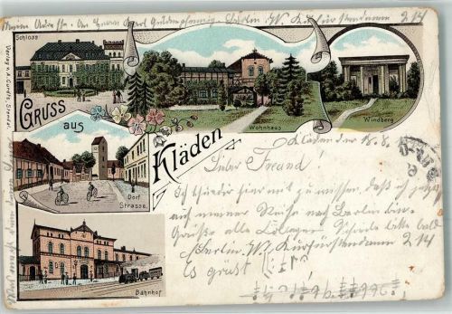 Kläden 1899 Lithographie Schloß Wohnhaus Windberg Bahnhof Bahnpost Magdeburg- Zg. 400
