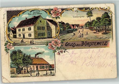 06258 O4201 Dörstewitz 1908 Gebrauchsspuren Lithographie Gasthaus Dähne Schule Dorfstraße