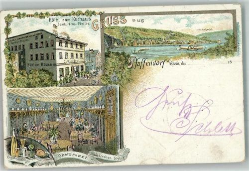 Pfaffendorf 1897 Lithographie Hotel zum Kurhaus Gastraum