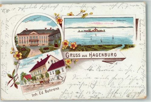 31558 W3055 Hagenburg b Wunstorf 1900 Gebrauchsspuren Lithographie Hotel Deutsches Haus Schloß zu Hagenburg Insel Wilhelmstein