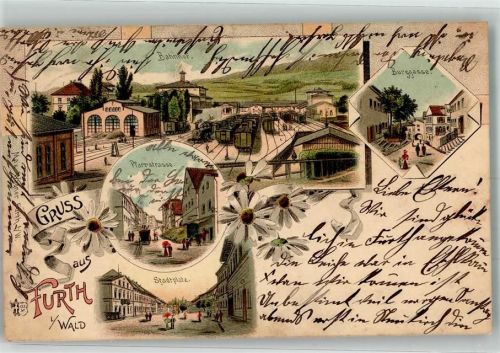 93437 W8492 Furth im Wald Lithographie Pfarrstraße Stadtplatz Bahnhof Burggasse Verlag Ottmar Zieher-München