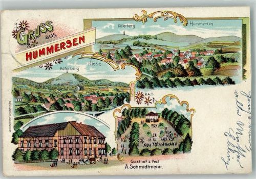 Hummersen Lithographie Köterberg Niese Gasthaus zur Post beschnitten
