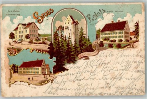 Eglofs 1901 Lithographie Möbelhandlung Kleiner Gasthaus Lingg Fürstl. Rentamt Schloß Syrgenstein