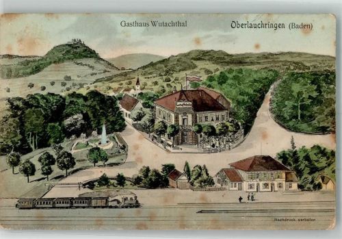 79787 W7898 Oberlauchringen , Kr Waldshut 1920 - Gasthaus Wutachthal Bahnhof Personenzug Bahnpost Singen