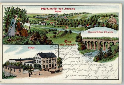 Limmritz 1916 Gasthaus Eisenbahnviadukt Künstlerin Staffelei