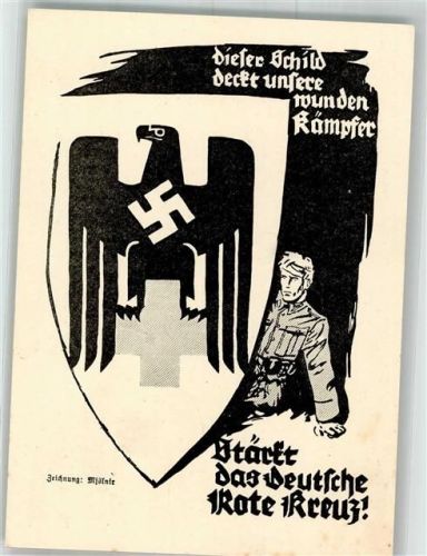 Berlin Mitte 1940 sign. Mjölnir Schild mit Reichsadler Rotes Kreuz Künstlerkarte Ort lt. Sonderstempel