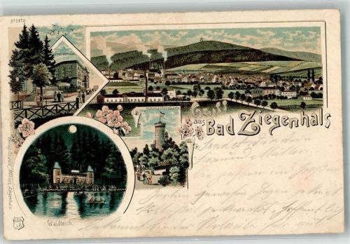 Ziegenhals Glucholazy 1901 Lithographie Franzenbad Waldteich Hohenzollernwarte