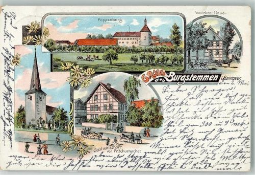 31171 W3204 Burgstemmen 1899 Lithographie Poppenburg Vorsteher-Haus Gasthaus Schumacher