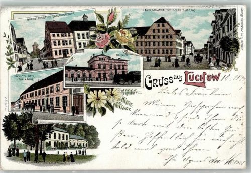 Lüchow 1899 Bahnhof Hotel zur Krone Burgstraße Schloßturm Langestraße