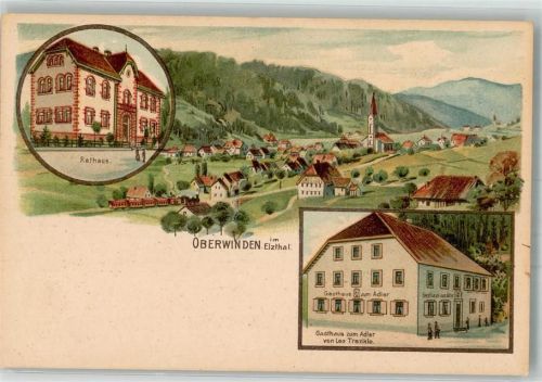 79297 W7809 Oberwinden , Elztal Lithographie Rathaus Gasthaus zum Adler