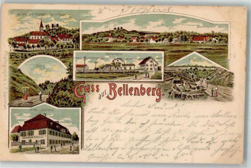 Bellenberg 1898 Altes Schloß Schlucht Steig Pfarrhof Schule