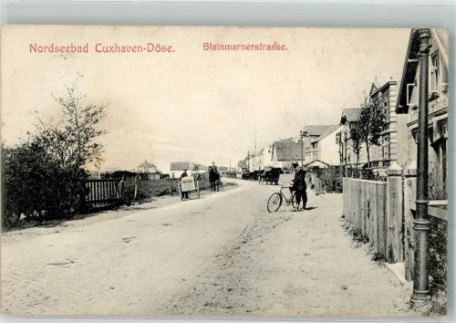 Döse 1907 Steinmarnerstraße Radfahrer Reiter