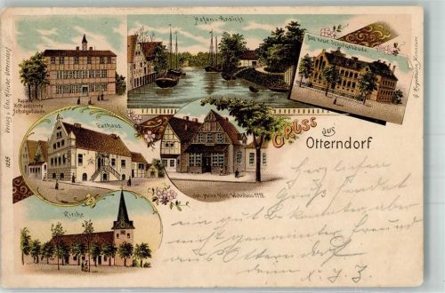 Otterndorf 1898 Rathaus Hafen Wohhaus Heinr. Nosse Neues Schulhaus