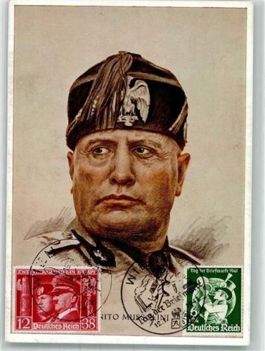 1941 sign. Hartmann Portrait des italienischen Duce Sonderstempel Verlag Emil Köhn 1563