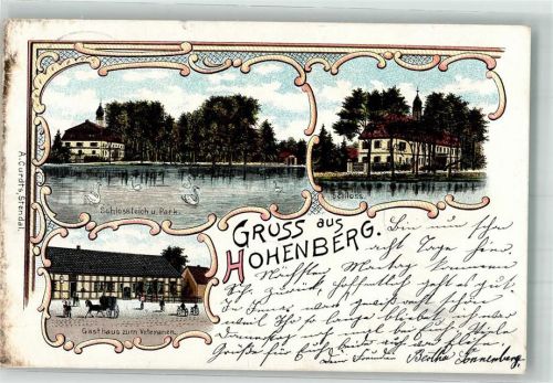 Hohenberg-Krusemark 1901 Schloss Schlossteich Schwäne Gasthaus zum Veteranen