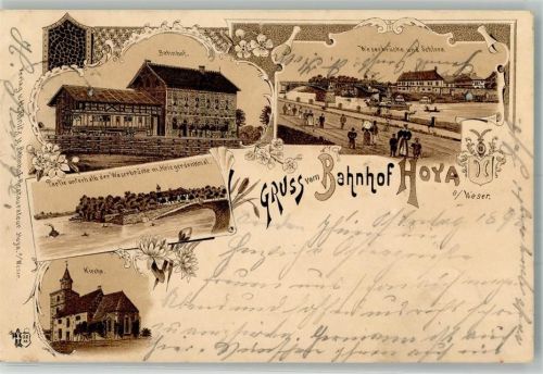 Hoya 1898 Bahnhof Hoya Weser Weserbrücke Schloß Stadtwappen Verlag Ottmar Zieher-München