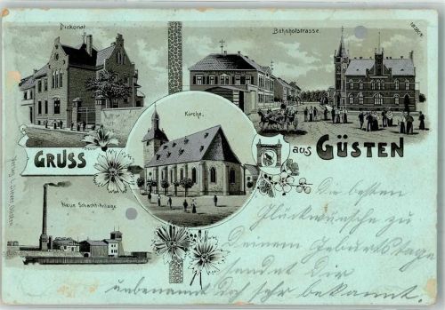 39439 O3256 Güsten , Anh 1904 Lithographie Diakonat Neue Schacht-Anlage Bahnhofstraße