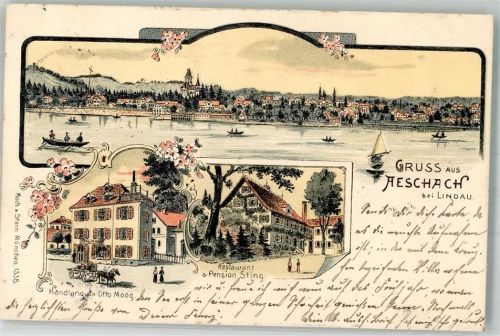 88131 W8991 Aeschach 1900 Lithographie Bodensee Handlung Moog Gasthaus Sting