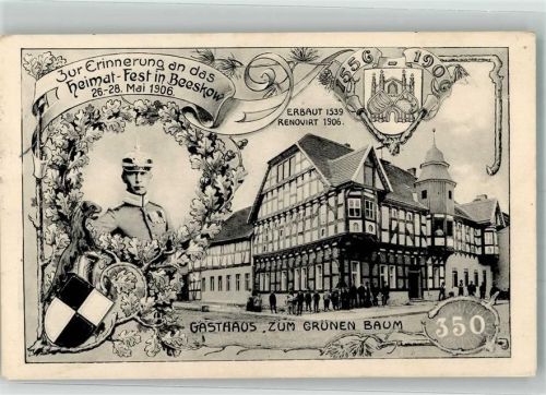 Beeskow 1908 Erinnerung an das Heimatfest 1906 Stadtwappen Offizier Gasthaus zum grünen Baum