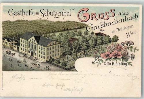98701 O6309 Großbreitenbach 1899 Lithographie Gasthaus zum Schützenhof