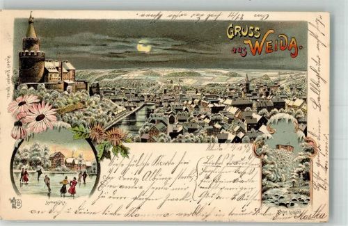 Weida 1898 Aumamühle Schlittschuhteich Schöne Aussicht Mondschein Verlag Otmar Zieher-München