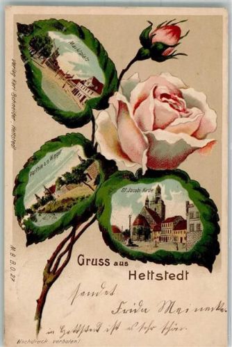 06333 O4270 Hettstedt , Sachs-Anh 1902 Lithographie Rose An der Wipper St. Jacobi-Kirche Marktplatz