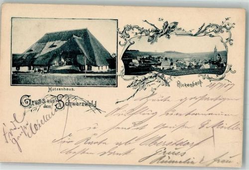 Rickenbach 1907 Hotzenhaus Reetdach sign. Zuber Ort lt. Stempel